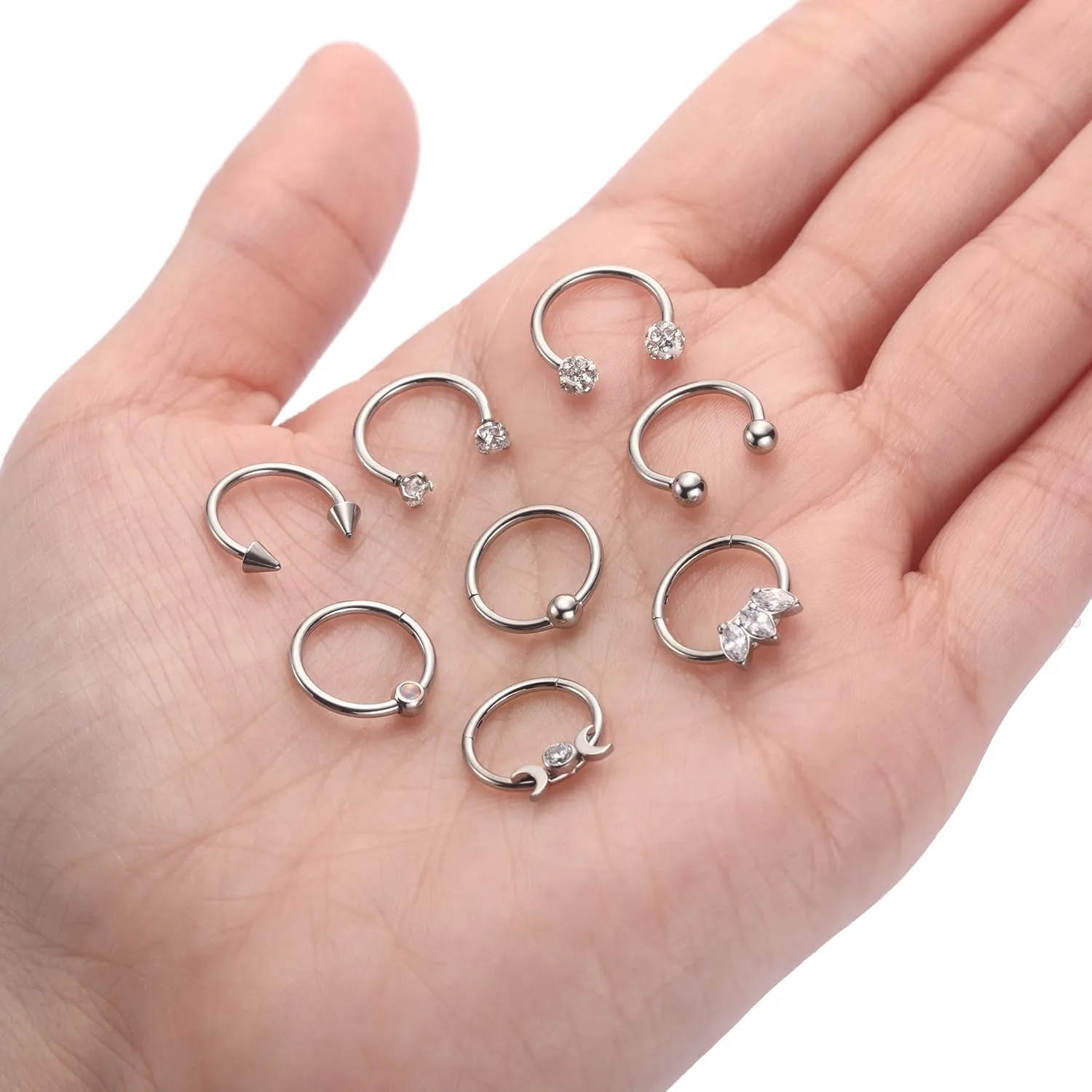 PEAKLINK 8PCS Horseshoe Septum Rings 16G Nose Hoop Rings Daith Earrings Surgical Steel Conch Cartilage Helix Hoop Earring Tragus Rook Lip Piercing Jewelry 8mm 10mm