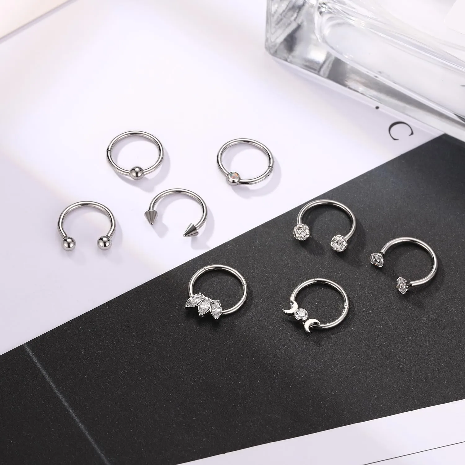 PEAKLINK 8PCS Horseshoe Septum Rings 16G Nose Hoop Rings Daith Earrings Surgical Steel Conch Cartilage Helix Hoop Earring Tragus Rook Lip Piercing Jewelry 8mm 10mm