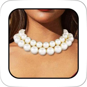 Pearl Choker Necklace White 1920s Layered Vintage Necklaces Short Chunky 2 pcs Neck Chain for Women