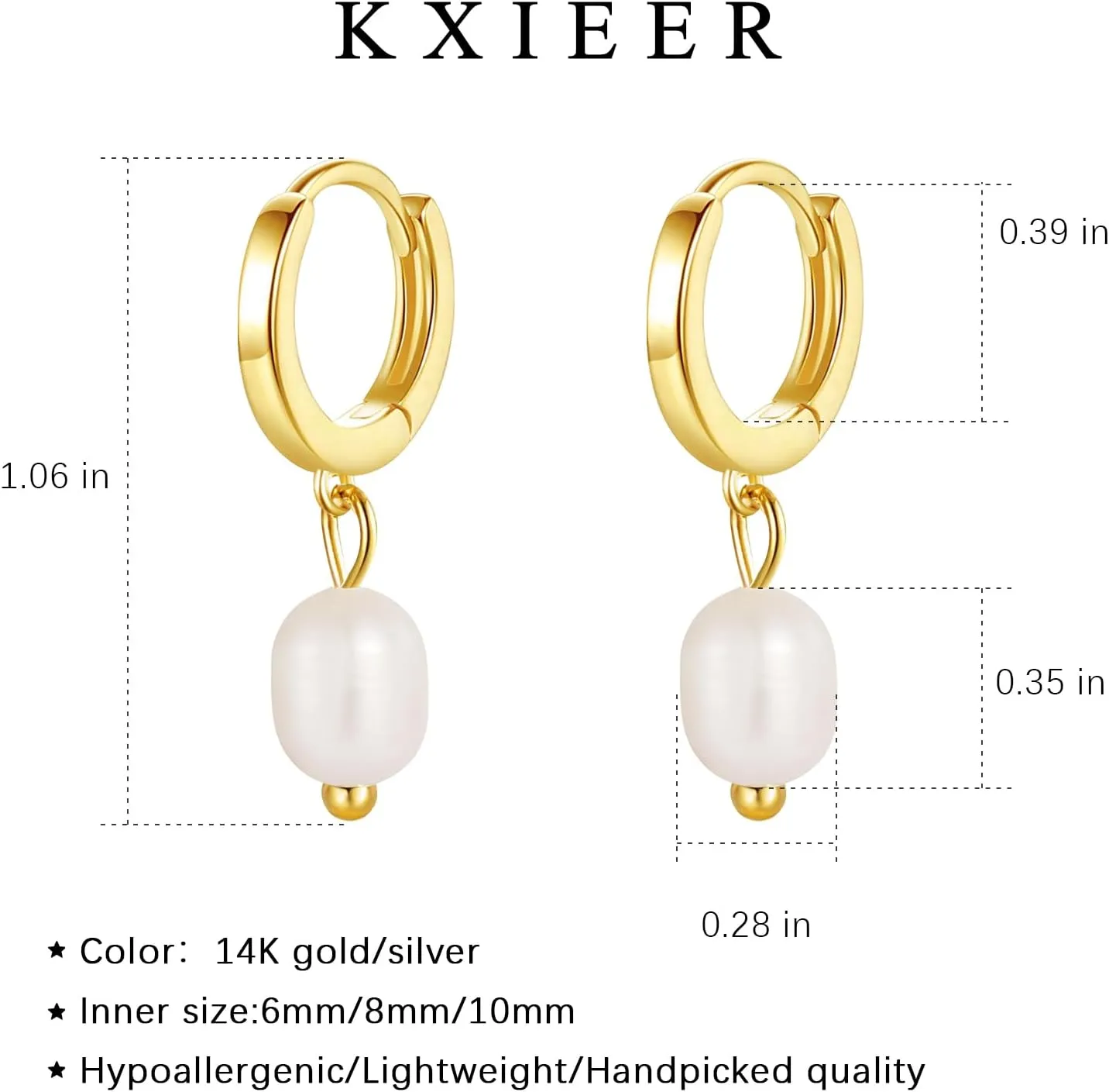 Pearl Earrings for Women 14k Gold/Silver Hoop Earrings with Freshwater Pearl Charm,Hypoallergenic Huggie Small Drop Dangle Earrings for Women Trendy Wedding Jewelry Gifts for Her