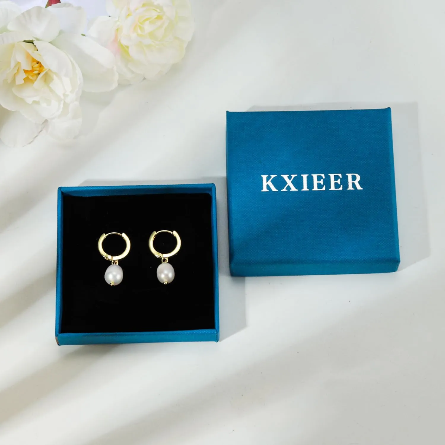 Pearl Earrings for Women 14k Gold/Silver Hoop Earrings with Freshwater Pearl Charm,Hypoallergenic Huggie Small Drop Dangle Earrings for Women Trendy Wedding Jewelry Gifts for Her