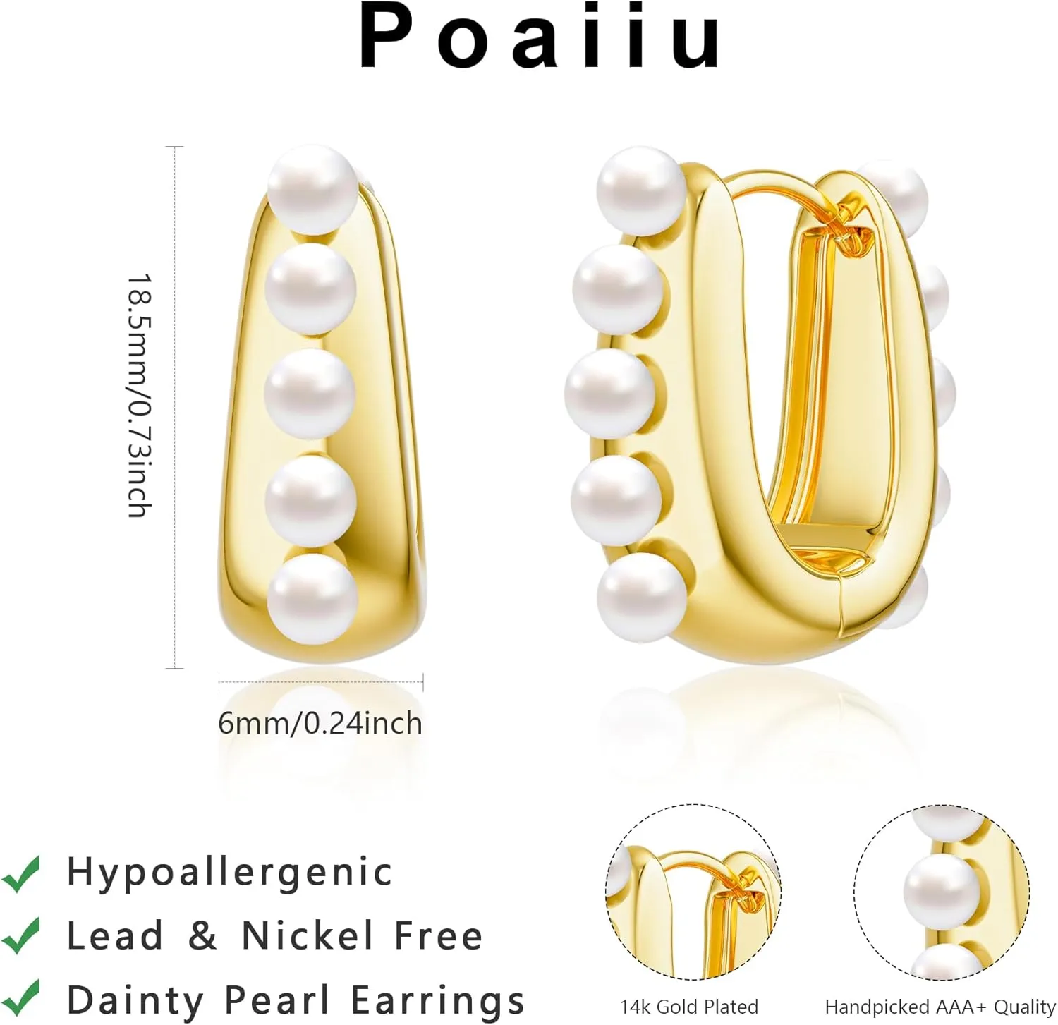 Pearl Earrings, Pearl Hoop Earrings for Women Trendy Gold Earrings 14K Gold Plated Pearl Huggie Drop Dangle Hoops Earrings Hypoallergenic Lightweight Dainty Earrings Jewelry for Women