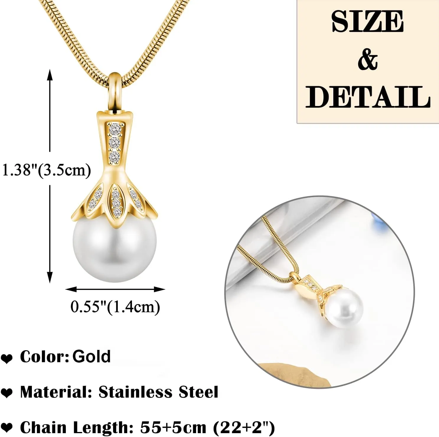 Pearl Urn Necklace for Human Ashes Memorial Cremation Jewelry Necklaces Stainless Steel Ashes Necklace for Women