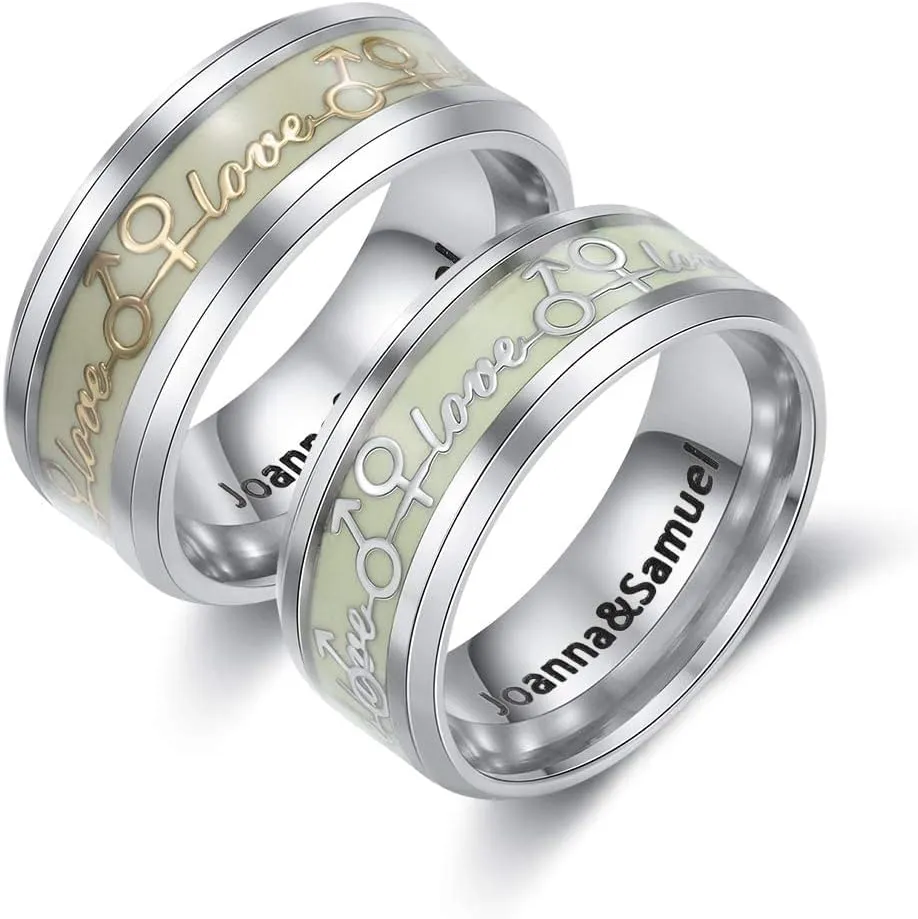 Personalized Couple Ring Bands for Women Men Couple Wedding Rings Set for Him and Her Stainless Steel Engagement Promise Mens Womens Rings (Silver-Couple Ring Set)