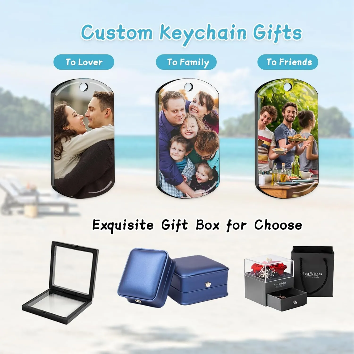Personalized Custom Keychain with Picture - Double Sided Engraving Photo Text Customized Key Chains for Men Boyfriend