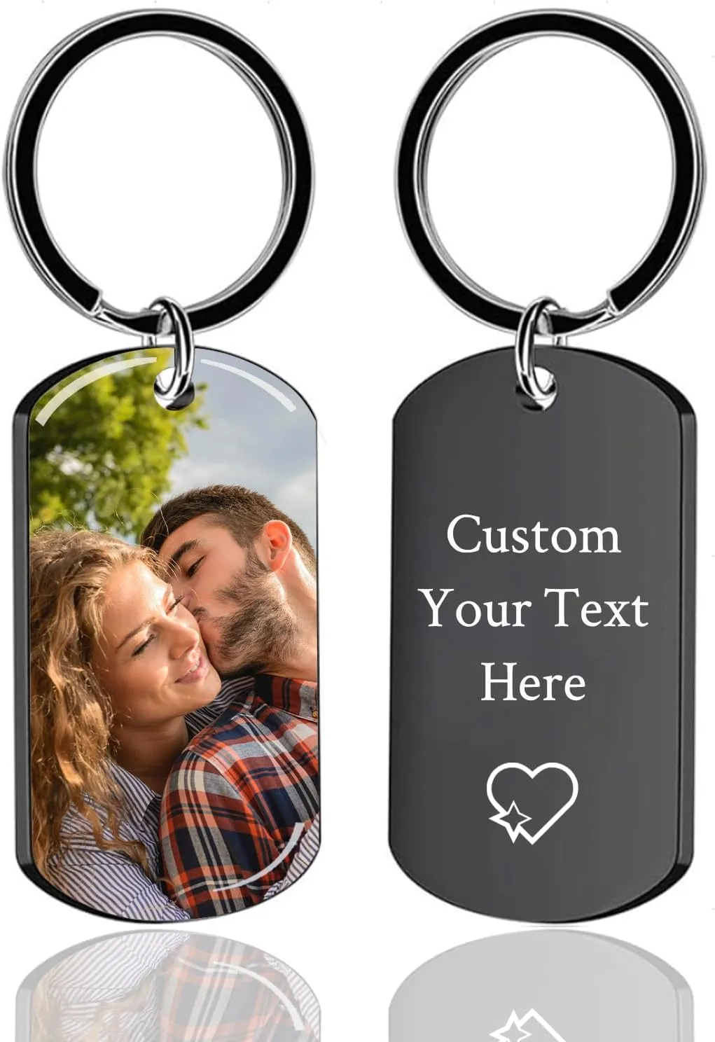Personalized Custom Keychain with Picture - Double Sided Engraving Photo Text Customized Key Chains for Men Boyfriend