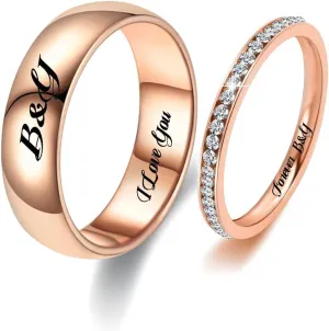 Personalized Matching Promise Rings for Couples with 2 Rings Wedding Rings Set for Him and Her Gold,Wedding Band for Women Cubic Zirconia Ring,Mens Engagement Rings Tungsten Size 5-13