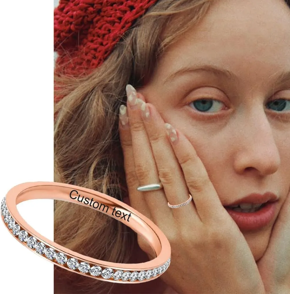 Personalized Matching Promise Rings for Couples with 2 Rings Wedding Rings Set for Him and Her Gold,Wedding Band for Women Cubic Zirconia Ring,Mens Engagement Rings Tungsten Size 5-13