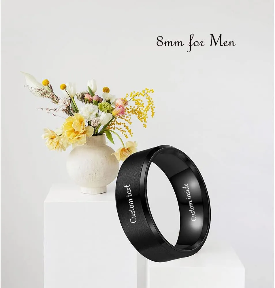 Personalized Matching Rings for Couples Black Gold Silver,Engraved Promise Rings for Couples Set with 2 Rings,Wedding Engagement Rings Sets for Him and Her Valentine's Day Jewelry Gift
