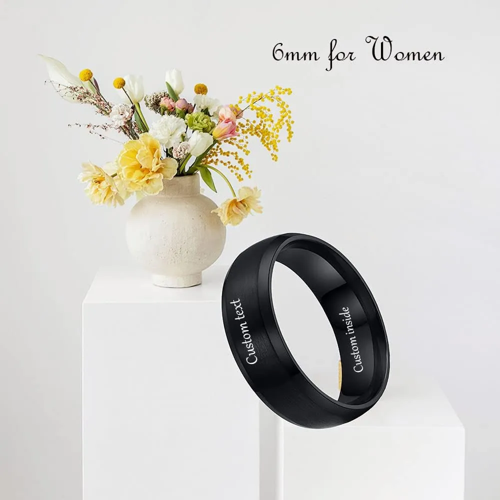 Personalized Matching Rings for Couples Black Gold Silver,Engraved Promise Rings for Couples Set with 2 Rings,Wedding Engagement Rings Sets for Him and Her Valentine's Day Jewelry Gift