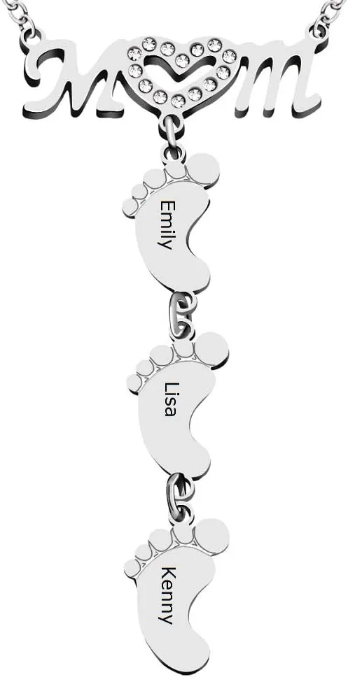 Personalized Mom Heart Symbol Necklace Name Necklace Children's Name Feet Name Pendant Necklace- Best Gift for Mother