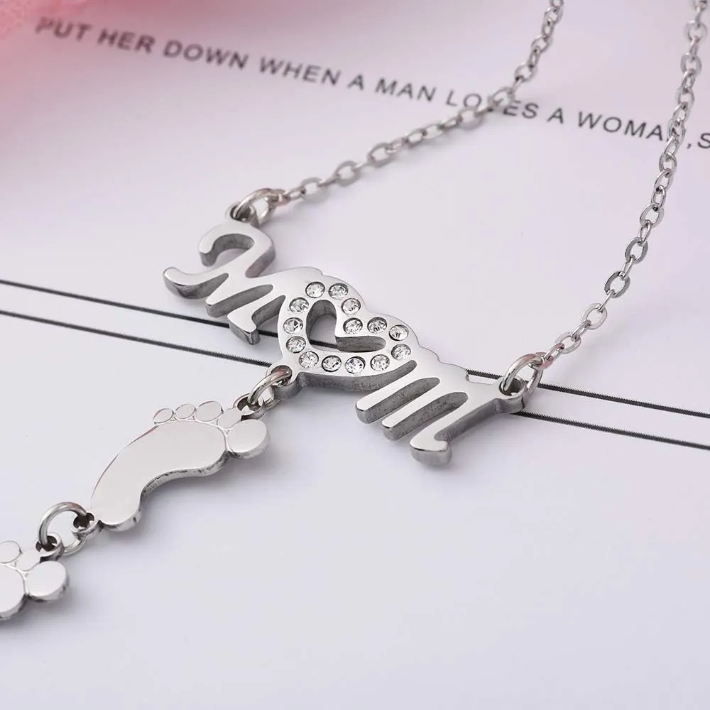 Personalized Mom Heart Symbol Necklace Name Necklace Children's Name Feet Name Pendant Necklace- Best Gift for Mother