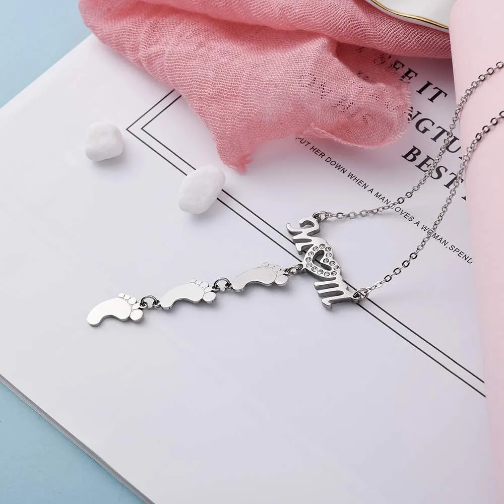 Personalized Mom Heart Symbol Necklace Name Necklace Children's Name Feet Name Pendant Necklace- Best Gift for Mother