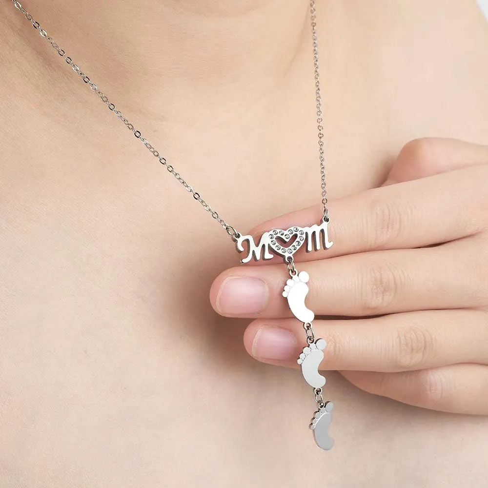 Personalized Mom Heart Symbol Necklace Name Necklace Children's Name Feet Name Pendant Necklace- Best Gift for Mother