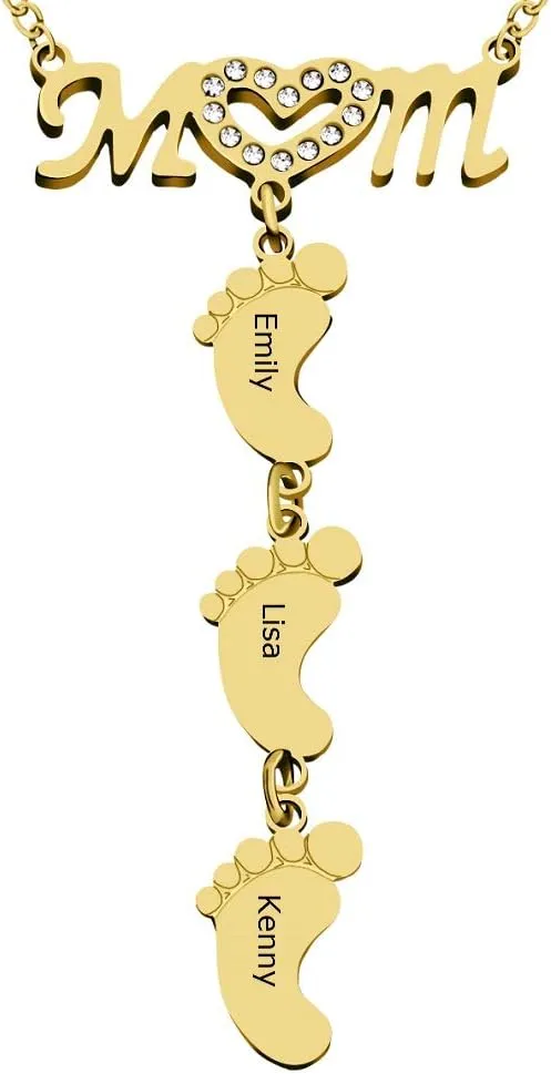 Personalized Mom Heart Symbol Necklace Name Necklace Children's Name Feet Name Pendant Necklace- Best Gift for Mother