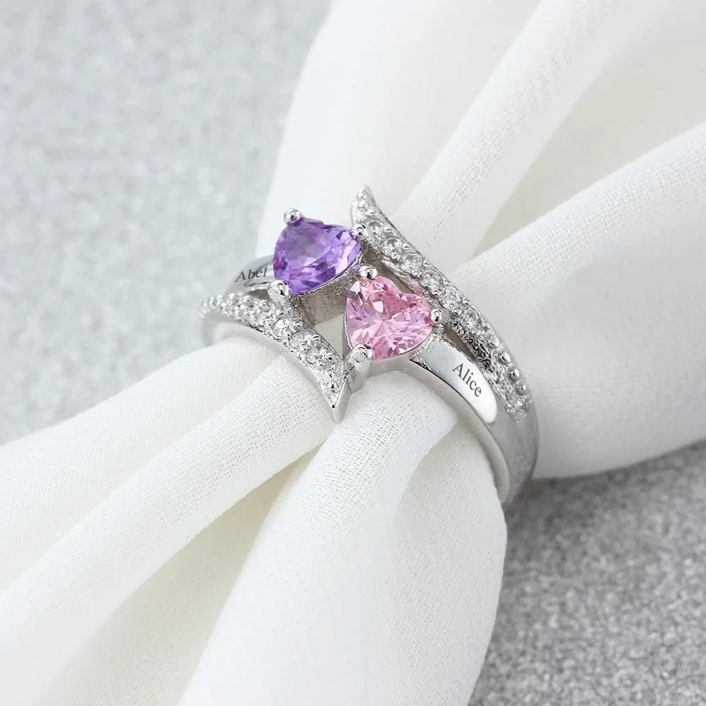Personalized Promise Rings for Women with 2 Birthstones Bow-Knot Butterfly Name Rings for Mom Custom Promise Rings for Couple Mother Daughter Birthstone Rings for Mom