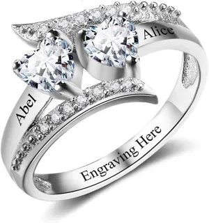 Personalized Promise Rings for Women with 2 Birthstones Bow-Knot Butterfly Name Rings for Mom Custom Promise Rings for Couple Mother Daughter Birthstone Rings for Mom
