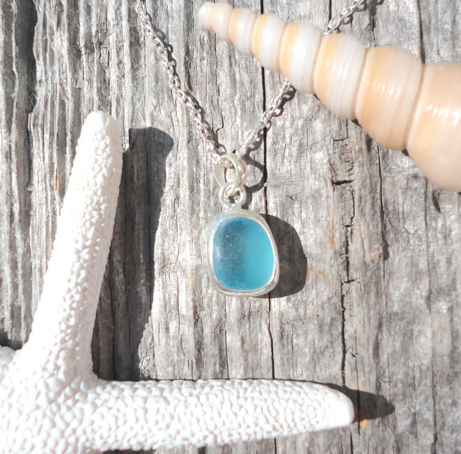 Petite Sea Glass Pendant Necklace-March Birthstone Jewelry-Minimalist Sterling Silver Pendant Beach Glass Jewelry-Ocean Necklace for Mermaids-Mothers Day Gift (Aquamarine)