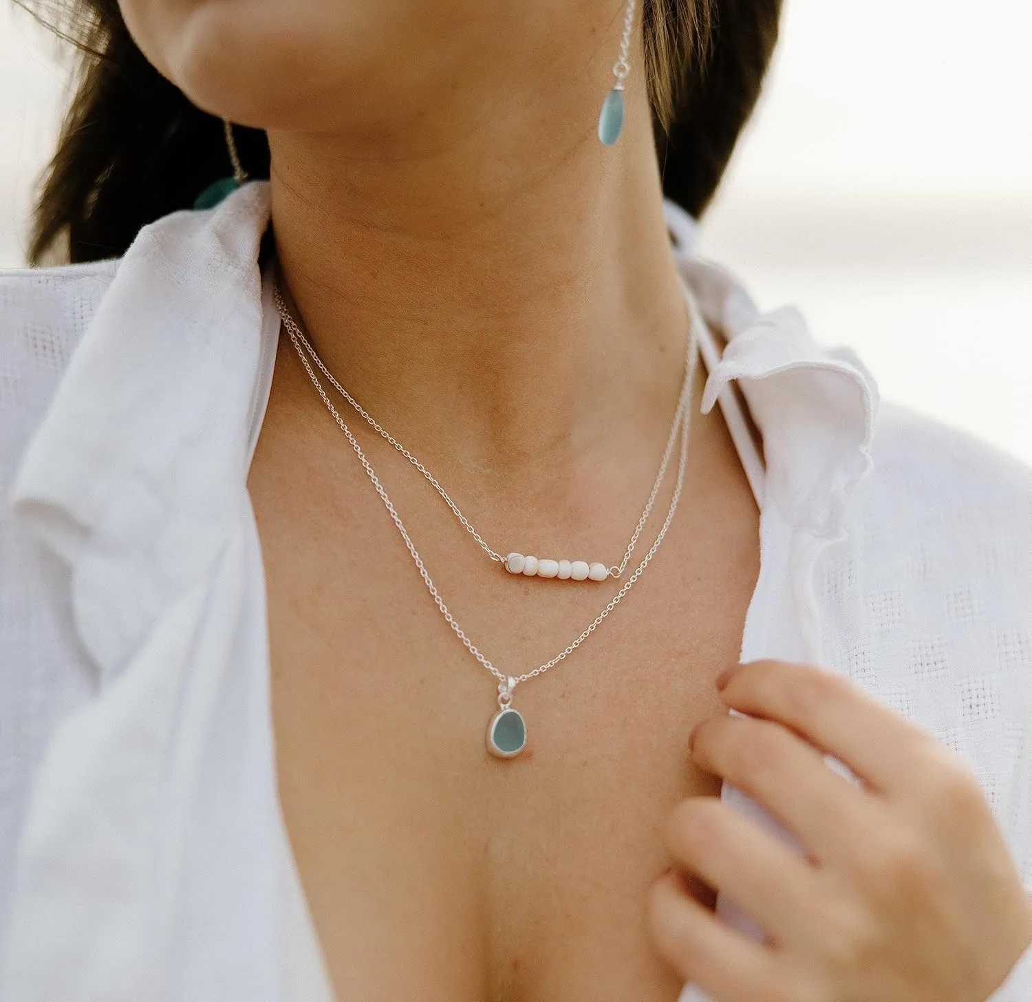 Petite Sea Glass Pendant Necklace-March Birthstone Jewelry-Minimalist Sterling Silver Pendant Beach Glass Jewelry-Ocean Necklace for Mermaids-Mothers Day Gift (Aquamarine)