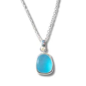 Petite Sea Glass Pendant Necklace-March Birthstone Jewelry-Minimalist Sterling Silver Pendant Beach Glass Jewelry-Ocean Necklace for Mermaids-Mothers Day Gift (Aquamarine)