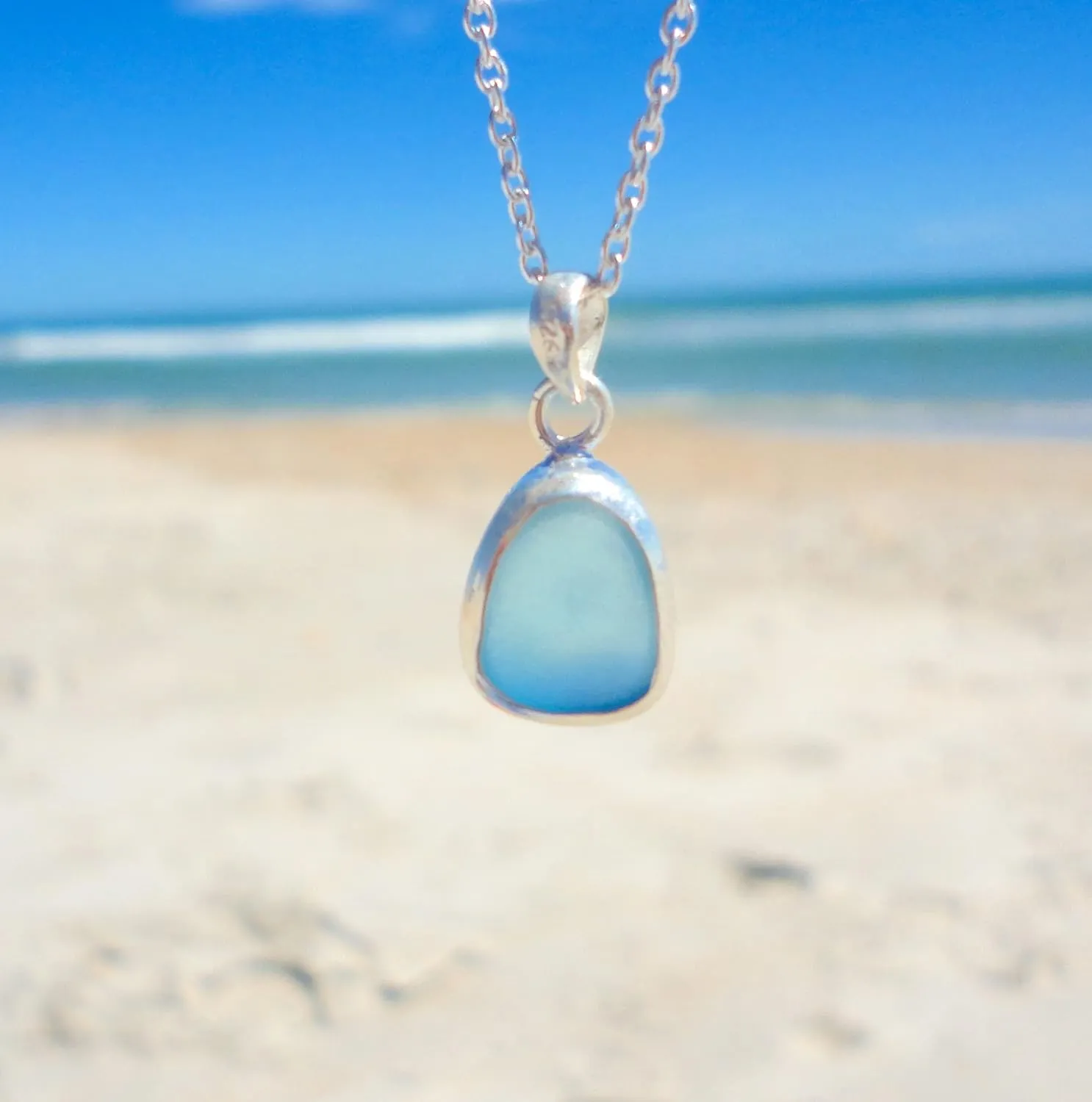 Petite Sea Glass Pendant Necklace-March Birthstone Jewelry-Minimalist Sterling Silver Pendant Beach Glass Jewelry-Ocean Necklace for Mermaids-Mothers Day Gift (Aquamarine)