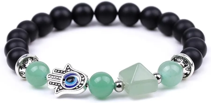 Pingyongchang Fatima Hand Demon Eye Hand String Bracelet Natural Crystal Stretch Beaded Bracelet Devil's Eye Stone Handmade Bracelet for Women Men Gifts Jewelry