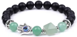 Pingyongchang Fatima Hand Demon Eye Hand String Bracelet Natural Crystal Stretch Beaded Bracelet Devil's Eye Stone Handmade Bracelet for Women Men Gifts Jewelry