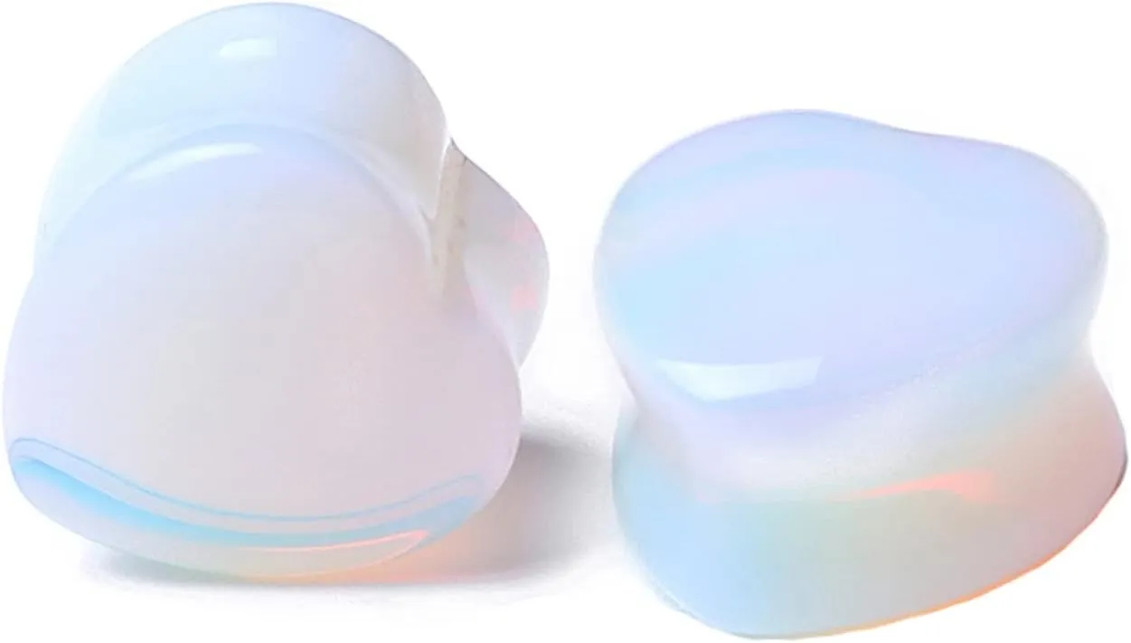 Plugs Earrings, 2PCS Ear Gauges Opal Heart Shape Stone Women and Men Gauges Ear Kit