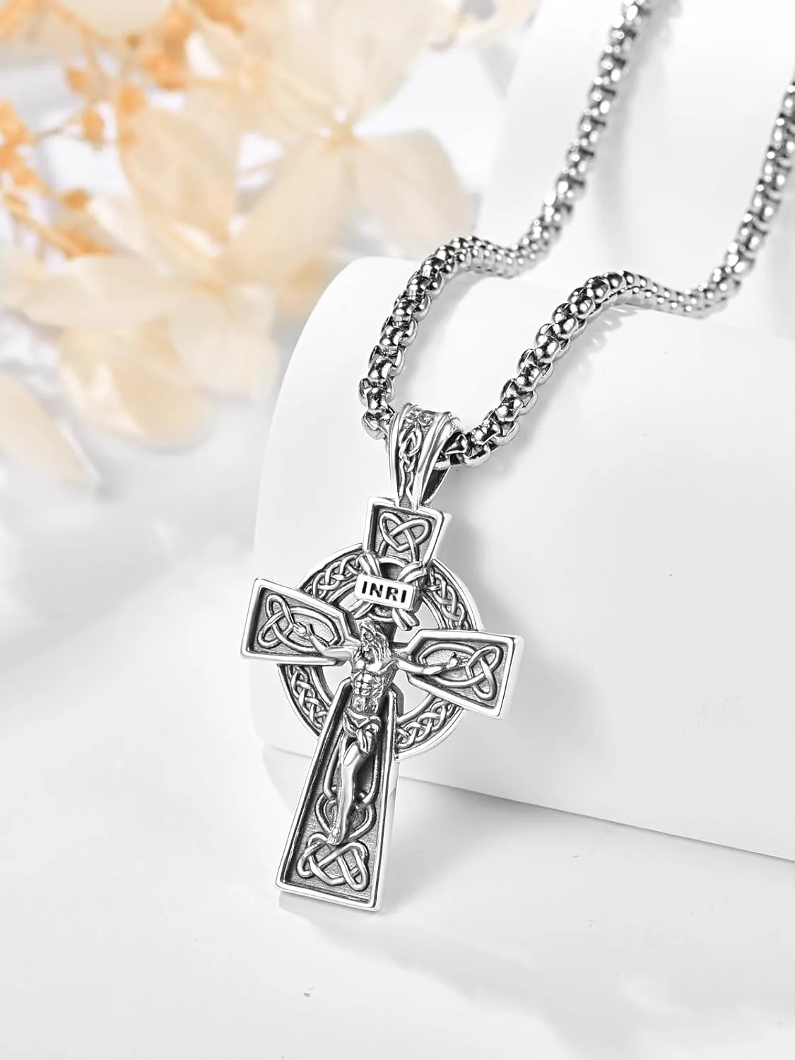 PRAYMOS 925 Sterling Silver Cross Necklace for Women Men Crucifix Saint Necklaces St Christian Religious Jewelry Confirmation Gifts Baptism