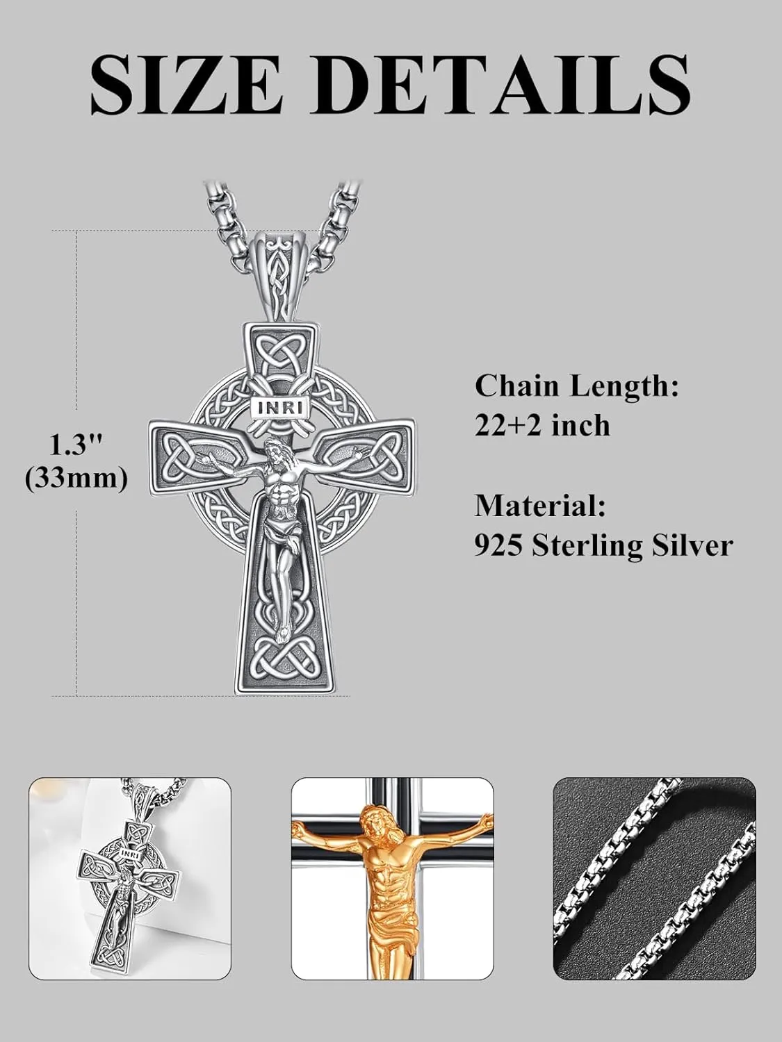 PRAYMOS 925 Sterling Silver Cross Necklace for Women Men Crucifix Saint Necklaces St Christian Religious Jewelry Confirmation Gifts Baptism