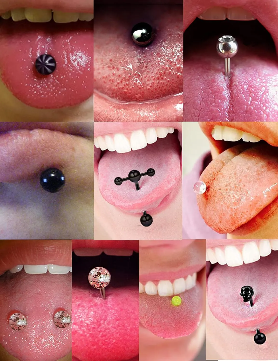 Prjndjw 14G Surgical Steel Tongue Rings for Women Men Teaser Double Barbell with Slave Ring Skull/Flower/Silicone Soft Spike Ball/CZ/Door Knocker/Pill Tongue Ring Piercing Jewelry 5/8inch Black