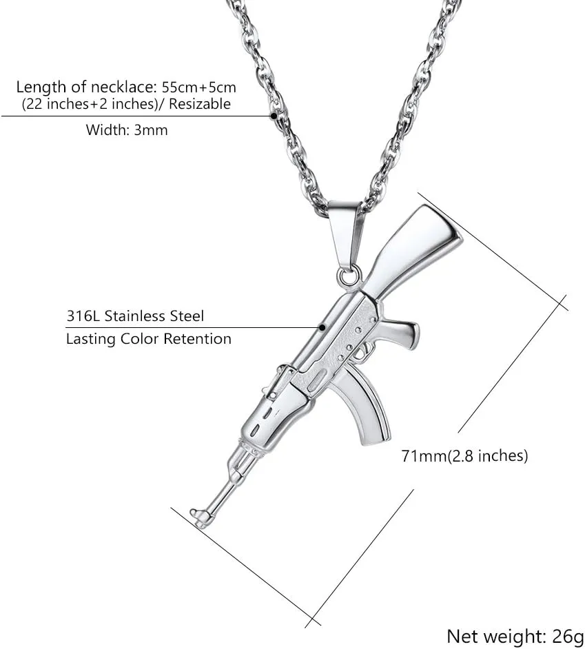 PROSTEEL Punk Rock Necklace,M16A4 Rifle Shape Pendant & ChainCool Men Jewelry,for Him