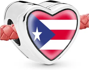 Puerto Rico Flag Heart Beads for bracelets Jewelry Making Silver Charms for Bracelets for Women Gifts Jewelry Gift Ideas for Girls Bead Charm