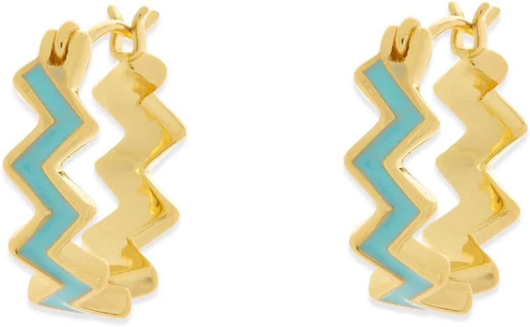 Pura Vida Earrings Gold Ziggy Enamel Hoop Earrings Gold Plated Jewelry - 1 Pair