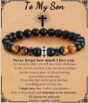 QWNHONEY Cross Bracelet for Men Son Brother Boyfriend Father Dad Husband Father's Day Birthday Christian Religious Faith Graduation Anniversary Christmas Jewelry Gift for Man