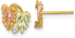 Real 10k Yellow Gold Tri-Color Diamond Post Studs Earrings - 8mm x 8mm (.04 cttw.)
