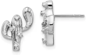 Real 14k White Gold Diamond Cactus Button Post Studs Earrings - 13mm x 10mm
