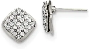 Real Stainless Steel with Crystal Square Post Studs Earrings