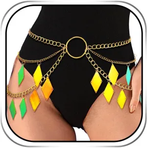 Reetan Sequins Body Chains Gold Tassel Waist Chain Ring Layered Belly Body Chain Rave Party Body Jewelry for Women