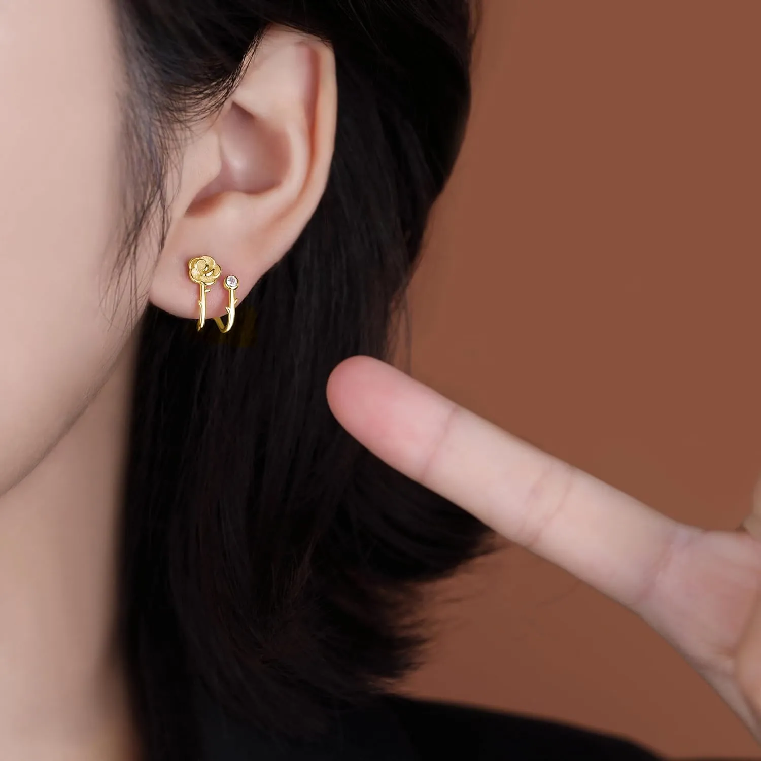 Reffeer Solid 925 Sterling Silver Flower Cuff Stud Earrings Wraps for Women Teens Flower Half Hoop Earrings Huggie