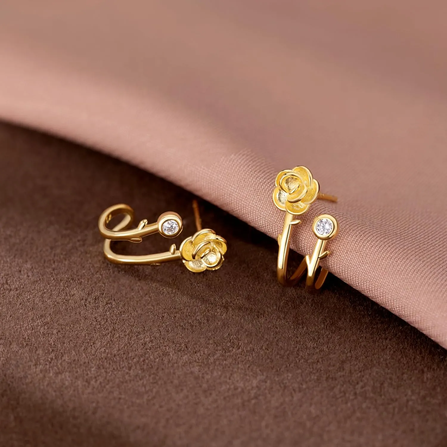 Reffeer Solid 925 Sterling Silver Flower Cuff Stud Earrings Wraps for Women Teens Flower Half Hoop Earrings Huggie