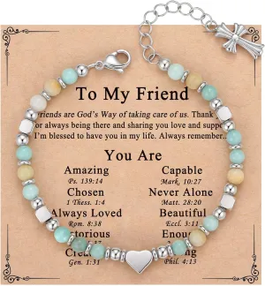 Religious Cross Beaded Bracelets for Women Teens First Christian Faith Confirmation Gift, Bestie Friendship Bracelet for Sister Daughter Niece Granddaughter on Birthday Gifts from Mom Auntie