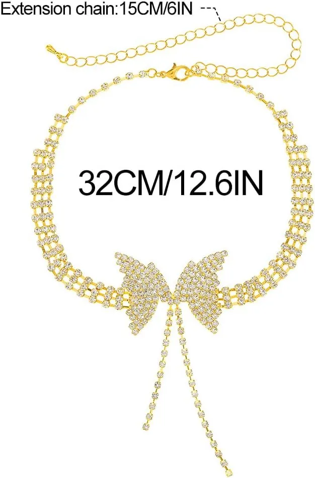 Rhinestone Butterfly Choker Necklace Layered Crystal Necklaces Chain Sparkly Party Neck Accessories for Women and Girls