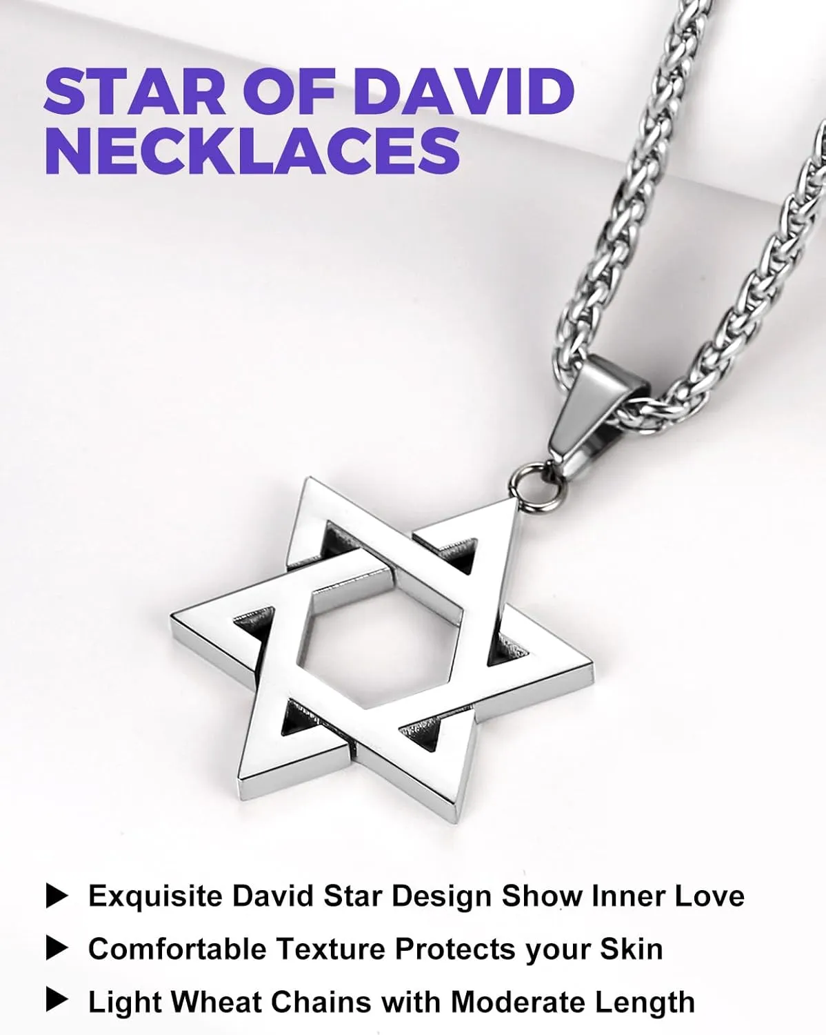 Richsteel Star of David Necklaces for Women Mens Stainless Steel/18K Gold Plated Hexagram Pendant Jewish Israel Jewelry