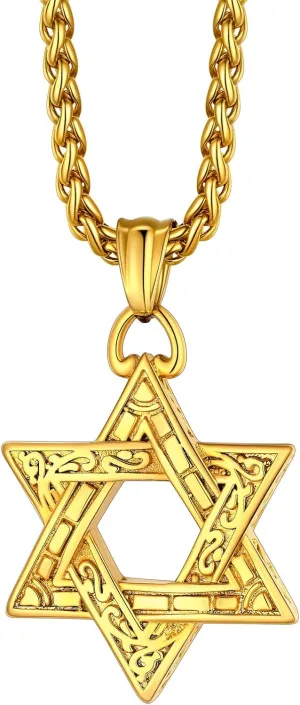 Richsteel Star of David Necklaces for Women Mens Stainless Steel/18K Gold Plated Hexagram Pendant Jewish Israel Jewelry