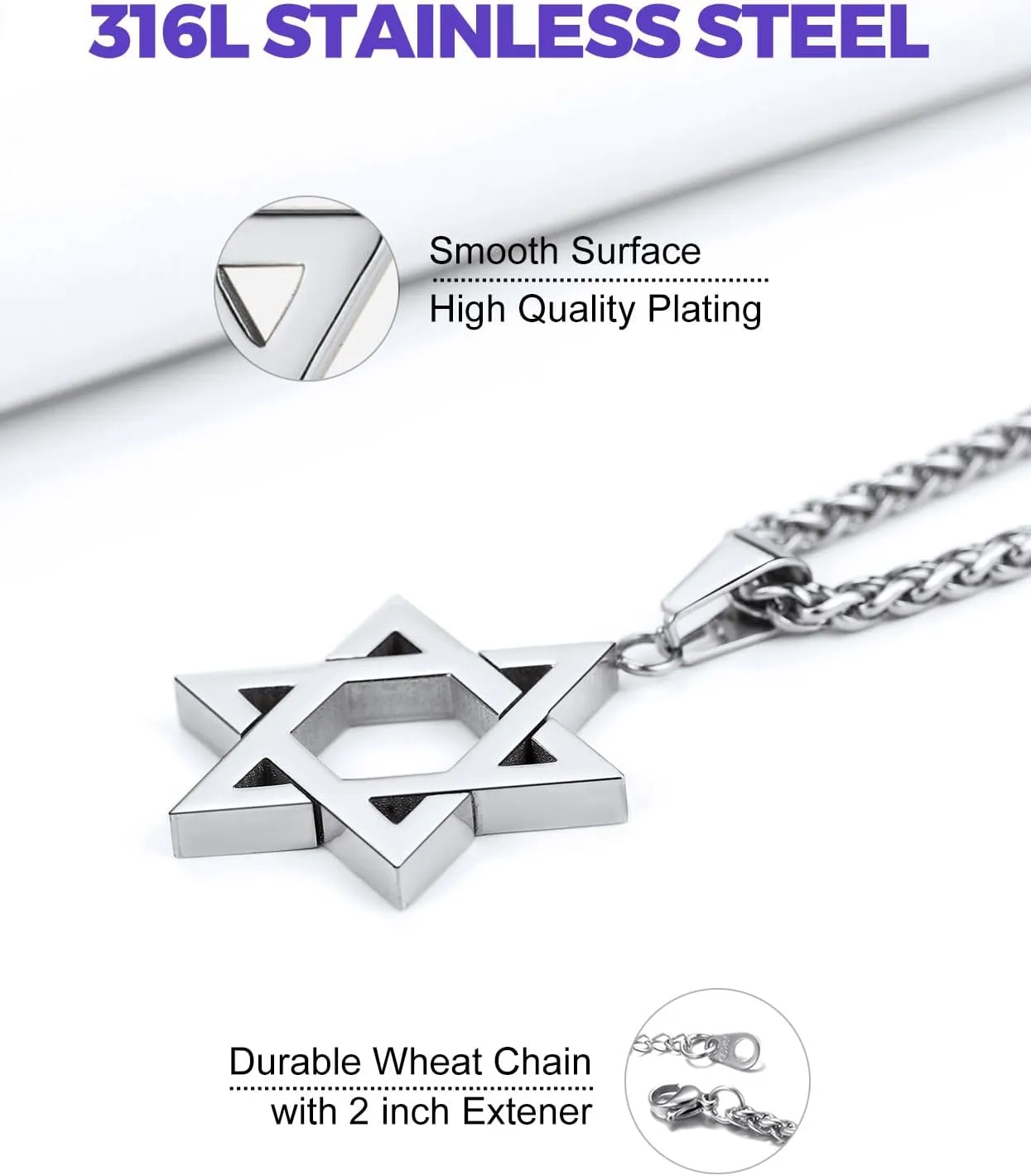 Richsteel Star of David Necklaces for Women Mens Stainless Steel/18K Gold Plated Hexagram Pendant Jewish Israel Jewelry