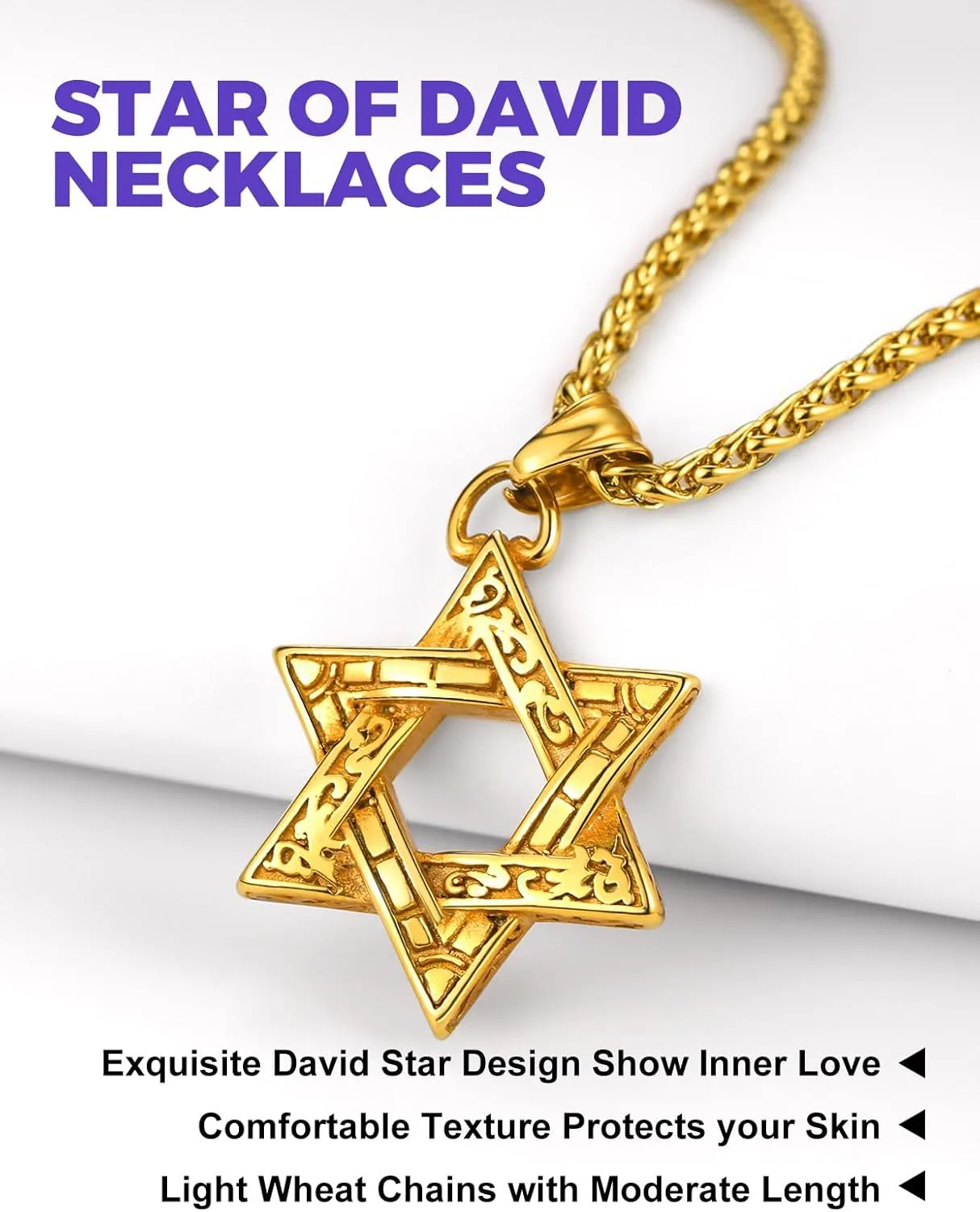 Richsteel Star of David Necklaces for Women Mens Stainless Steel/18K Gold Plated Hexagram Pendant Jewish Israel Jewelry