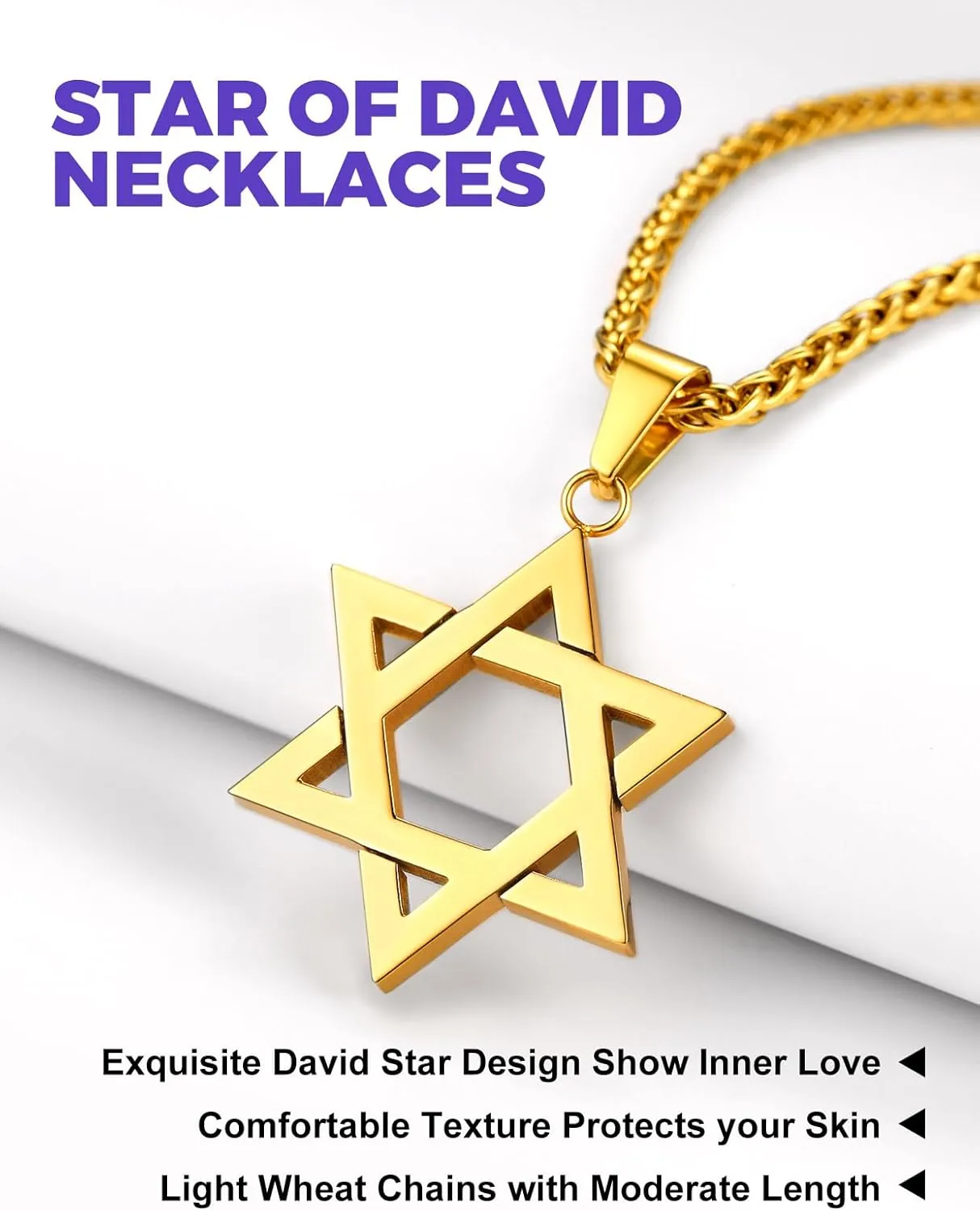Richsteel Star of David Necklaces for Women Mens Stainless Steel/18K Gold Plated Hexagram Pendant Jewish Israel Jewelry