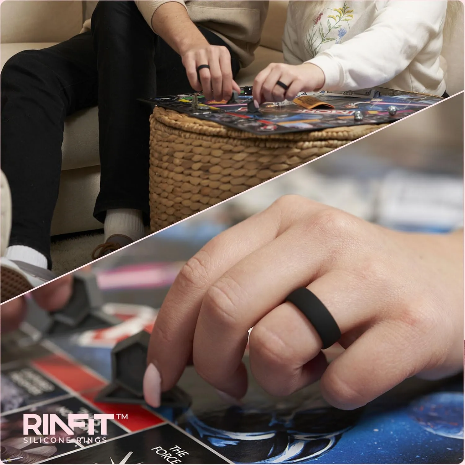 Rinfit Silicone Rings for Women & Men 7mm Wide, 2mm Thick - Matching Silicone Wedding Bands Sets - Rubber Ring Two-tone Patented Design