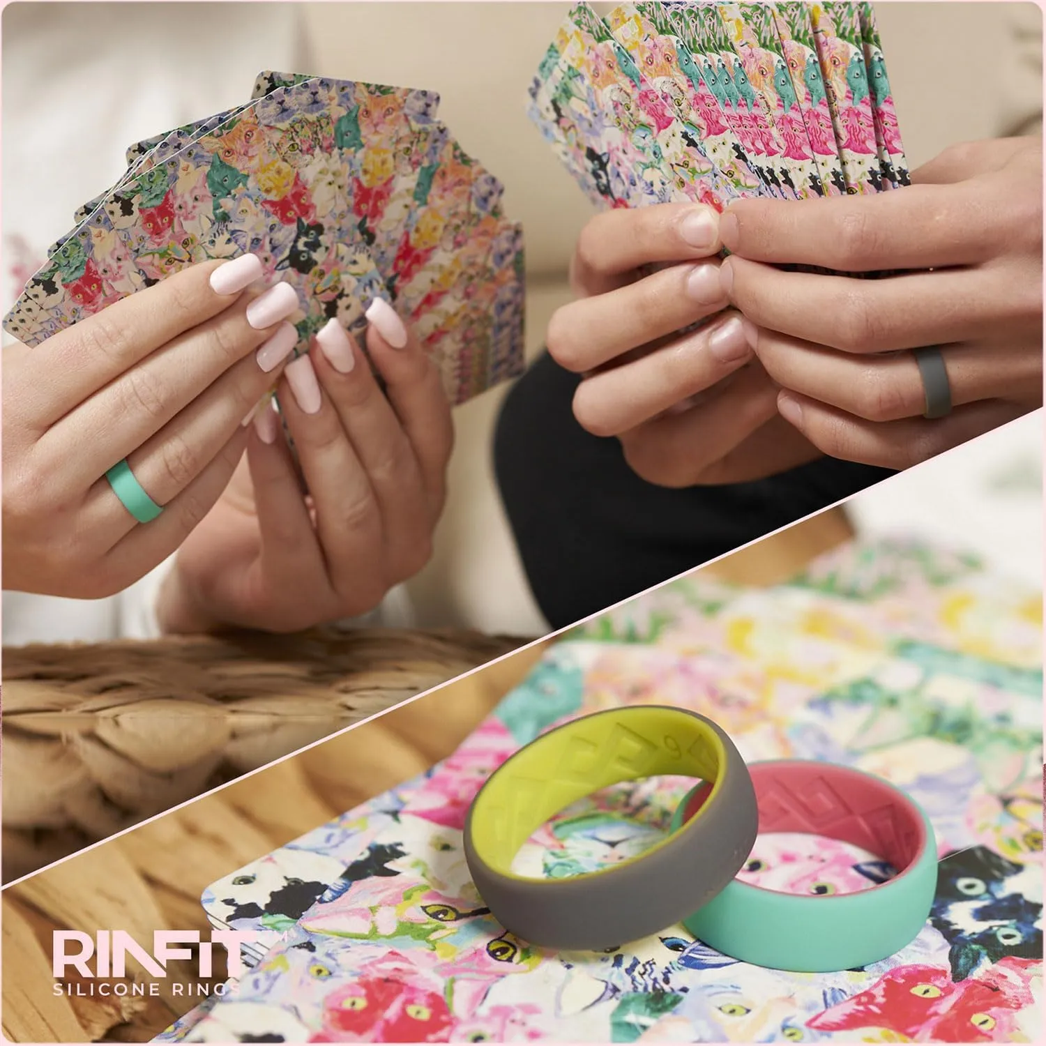 Rinfit Silicone Rings for Women & Men 7mm Wide, 2mm Thick - Matching Silicone Wedding Bands Sets - Rubber Ring Two-tone Patented Design